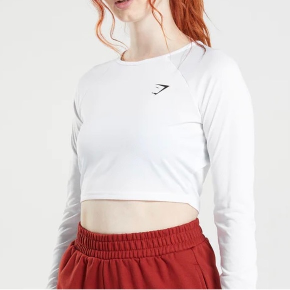 Gymshark Tops - Gymshark white crop long sleeve training too size medium